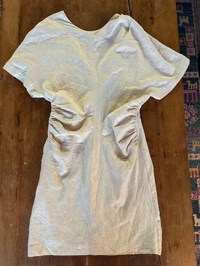 Cream Beige Ruched Waist Mini Dress with Open Back Twist Detail (Zara, M)